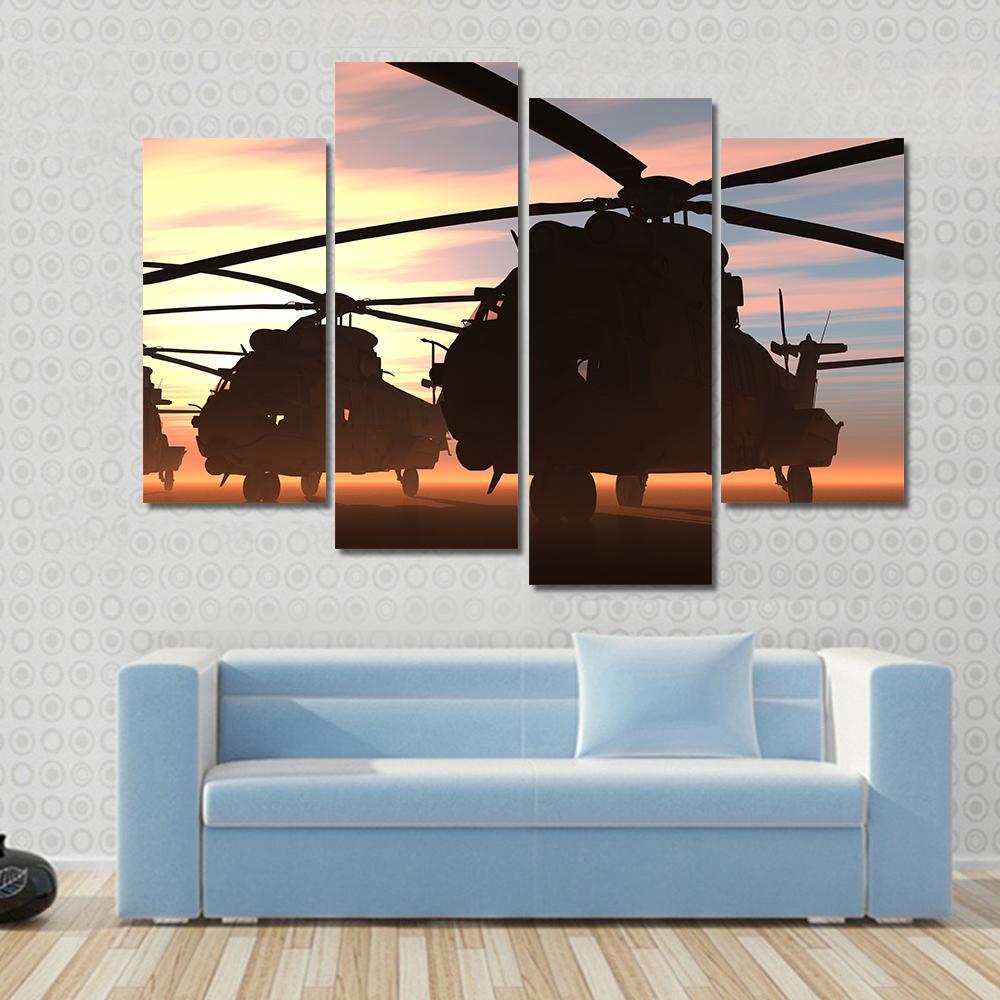 Military Helicopters Canvas Wall Art-4 Pop-Gallery Wrap-50" x 32"-Tiaracle