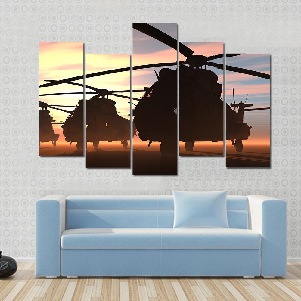 Military Helicopters Canvas Wall Art-5 Pop-Gallery Wrap-47" x 32"-Tiaracle