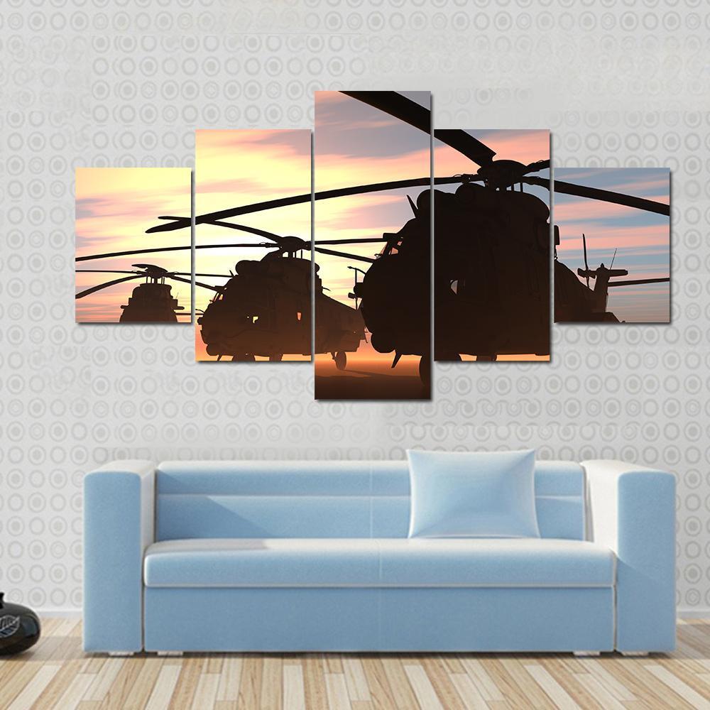 Military Helicopters Canvas Wall Art-5 Star-Gallery Wrap-62" x 32"-Tiaracle