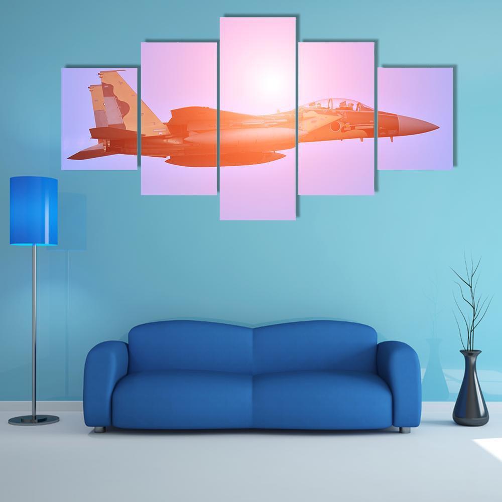 Military Jet Fighter Canvas Wall Art-5 Star-Gallery Wrap-62" x 32"-Tiaracle