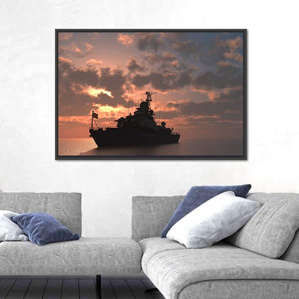 Military Ship In Sea Canvas Wall Art-1 Piece-Floating Frame-24" x 16"-Tiaracle