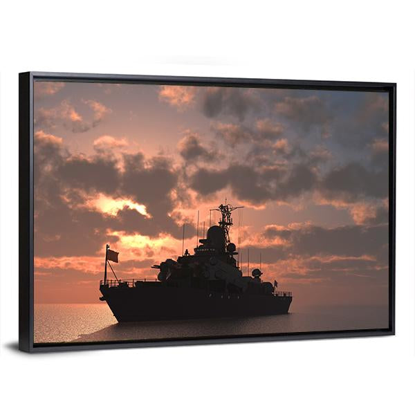 Military Ship In Sea Canvas Wall Art-3 Horizontal-Gallery Wrap-25" x 16"-Tiaracle