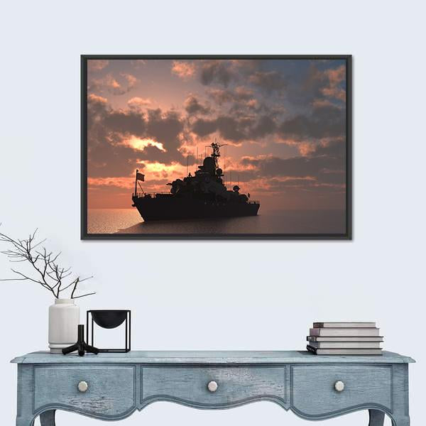Military Ship In Sea Canvas Wall Art-3 Horizontal-Gallery Wrap-25" x 16"-Tiaracle