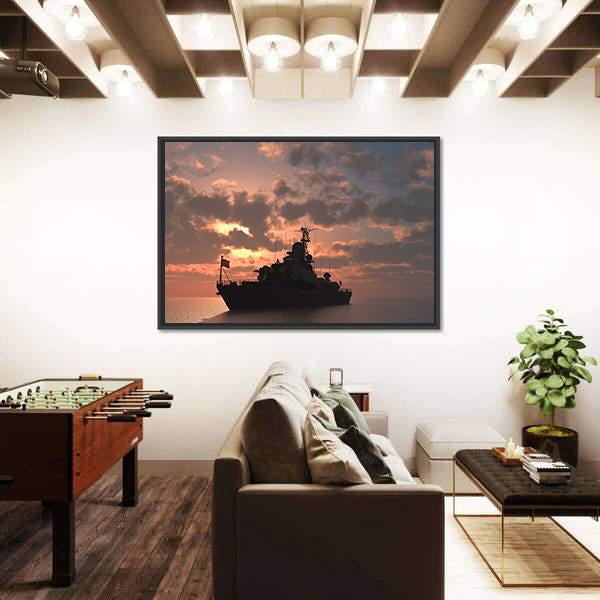 Military Ship In Sea Canvas Wall Art-3 Horizontal-Gallery Wrap-25" x 16"-Tiaracle