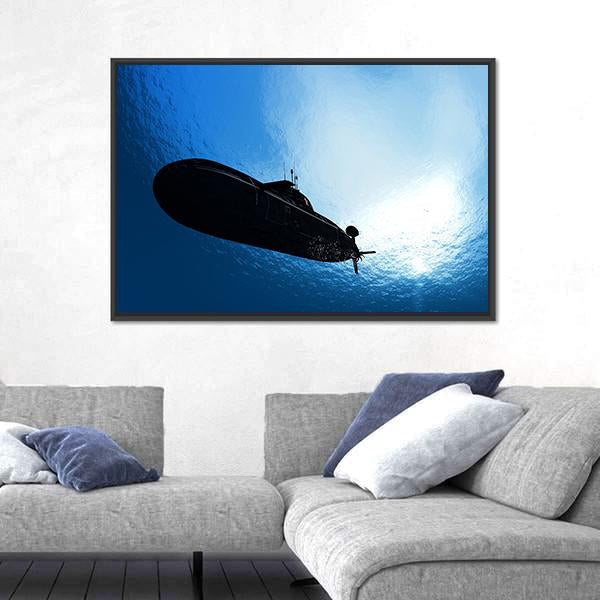 Military Submarine In Sea Canvas Wall Art-1 Piece-Floating Frame-24" x 16"-Tiaracle