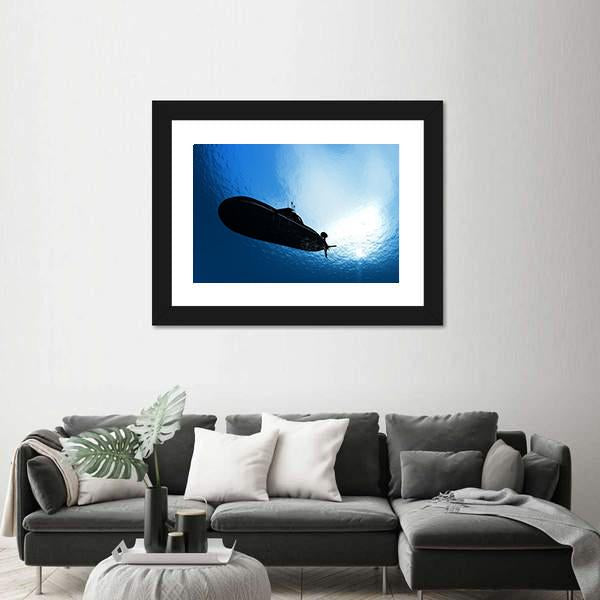 Military Submarine In Sea Canvas Wall Art-1 Piece-Framed Print-20" x 16"-Tiaracle