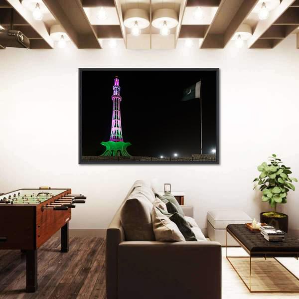 Minar-E-Pakistan At Night Canvas Wall Art-3 Horizontal-Gallery Wrap-25" x 16"-Tiaracle