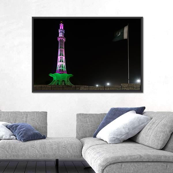 Minar-E-Pakistan At Night Canvas Wall Art-3 Horizontal-Gallery Wrap-25" x 16"-Tiaracle