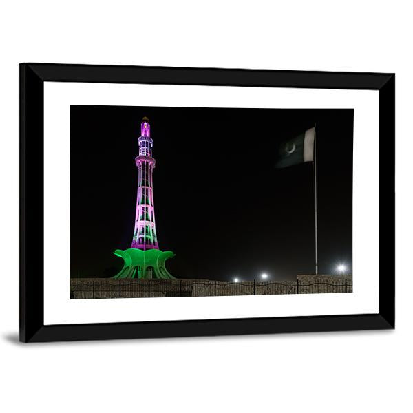 Minar-E-Pakistan At Night Canvas Wall Art-3 Horizontal-Gallery Wrap-25" x 16"-Tiaracle