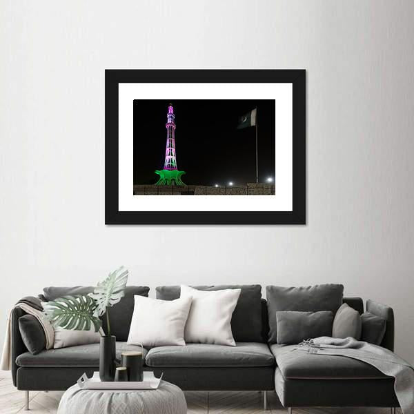 Minar-E-Pakistan At Night Canvas Wall Art-3 Horizontal-Gallery Wrap-25" x 16"-Tiaracle