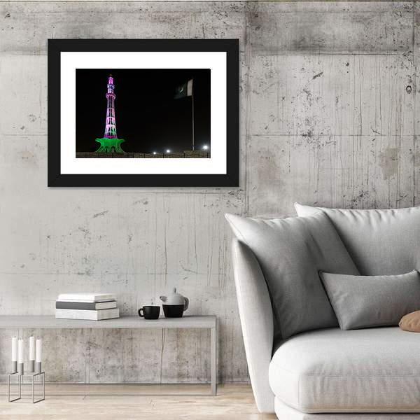 Minar-E-Pakistan At Night Canvas Wall Art-3 Horizontal-Gallery Wrap-25" x 16"-Tiaracle