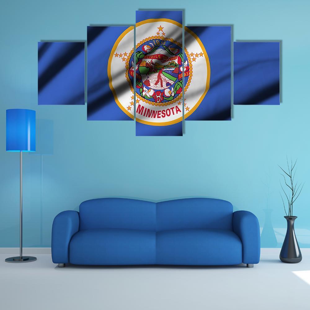 Minnesota Waving Flag Canvas Wall Art-5 Star-Gallery Wrap-62" x 32"-Tiaracle