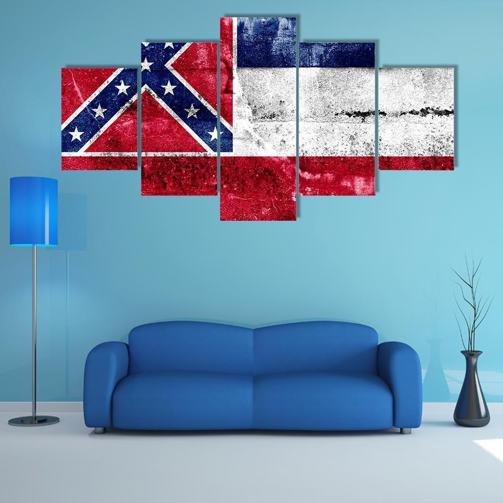Mississippi Flag Canvas Wall Art-5 Star-Gallery Wrap-62" x 32"-Tiaracle