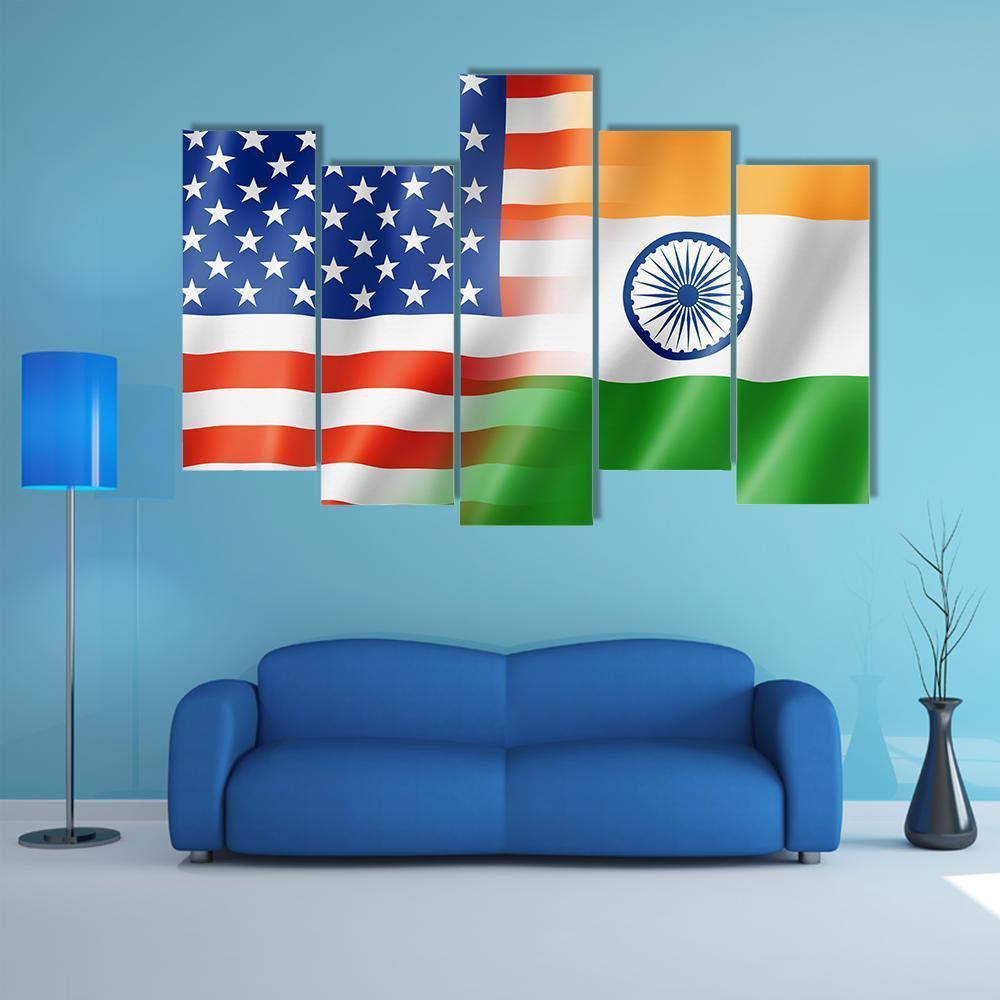 Mixed USA & Indian Flag Canvas Wall Art-5 Pop-Gallery Wrap-47" x 32"-Tiaracle