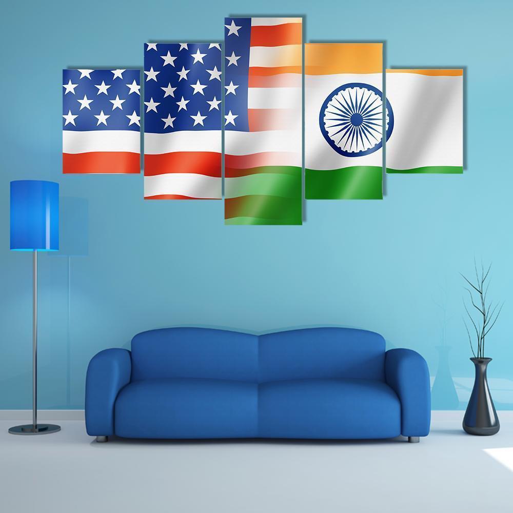 Mixed USA & Indian Flag Canvas Wall Art-5 Star-Gallery Wrap-62" x 32"-Tiaracle