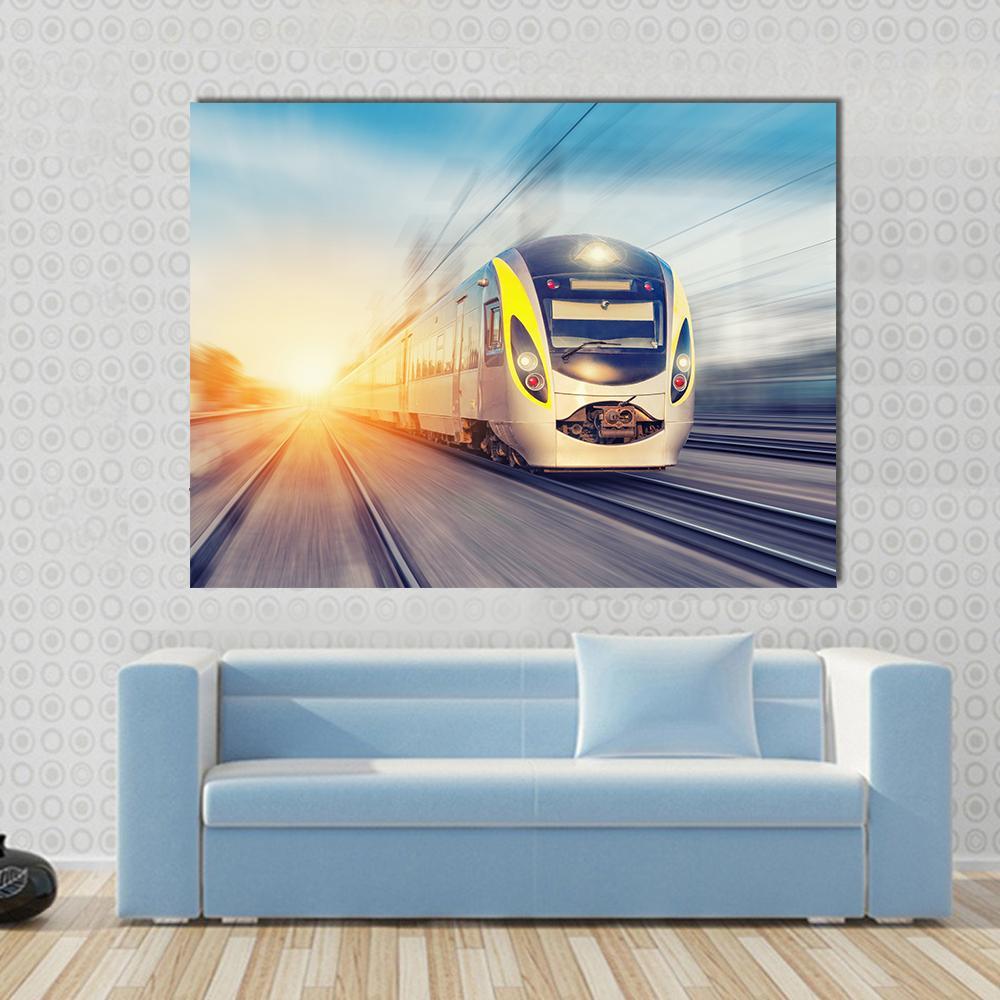 Modern High Speed Train Canvas Wall Art-1 Piece-Gallery Wrap-48" x 32"-Tiaracle