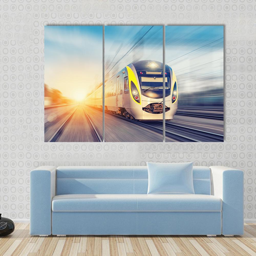 Modern High Speed Train Canvas Wall Art-3 Horizontal-Gallery Wrap-37" x 24"-Tiaracle