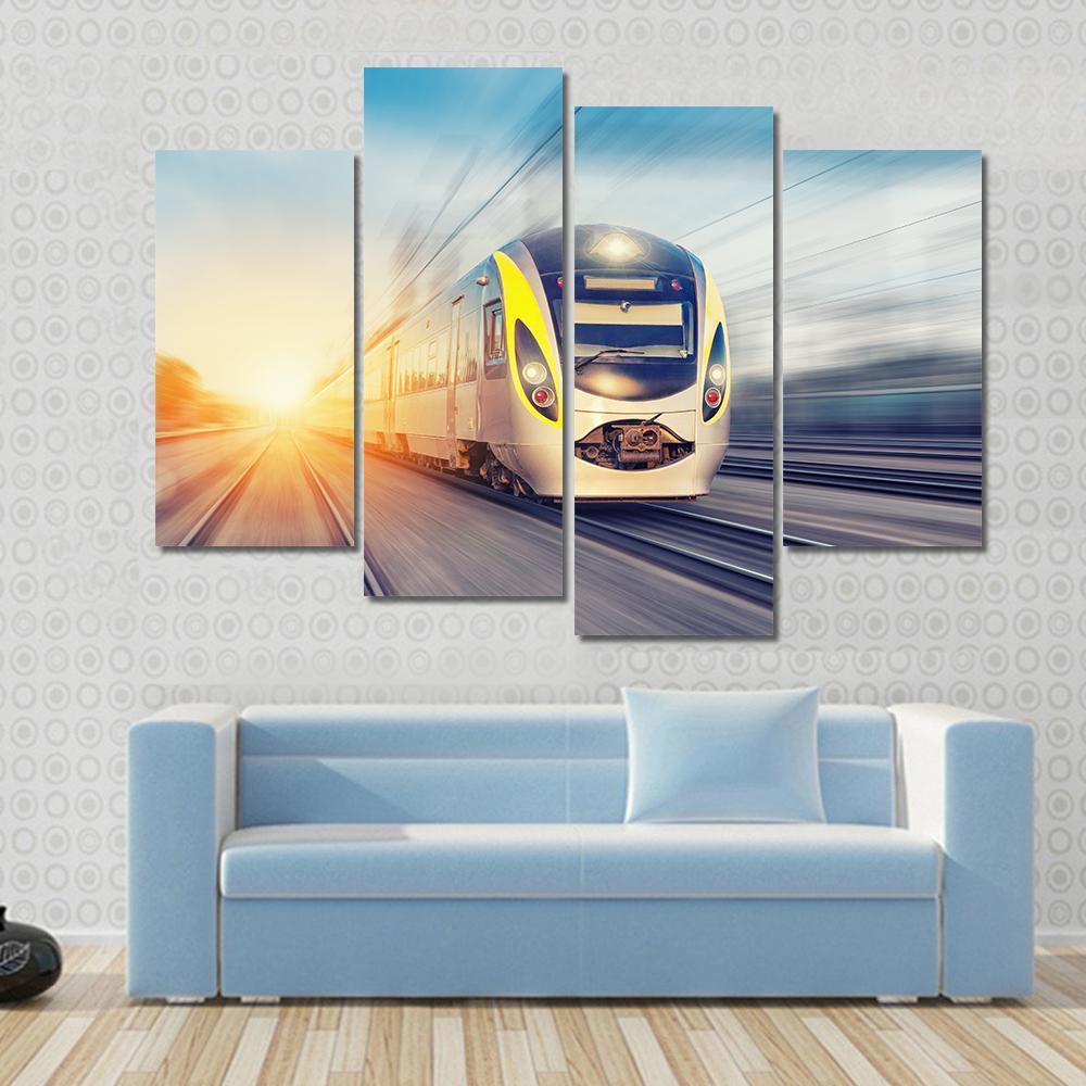 Modern High Speed Train Canvas Wall Art-4 Pop-Gallery Wrap-50" x 32"-Tiaracle