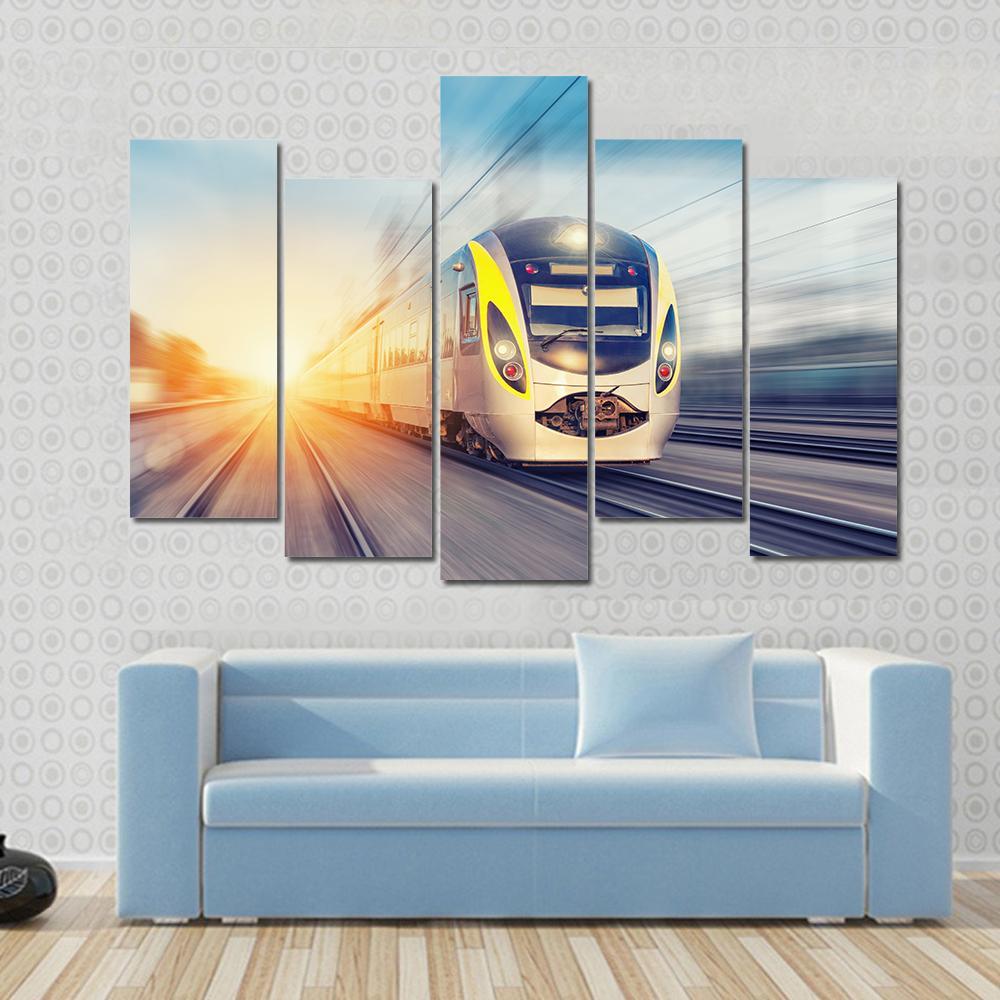 Modern High Speed Train Canvas Wall Art-5 Pop-Gallery Wrap-47" x 32"-Tiaracle