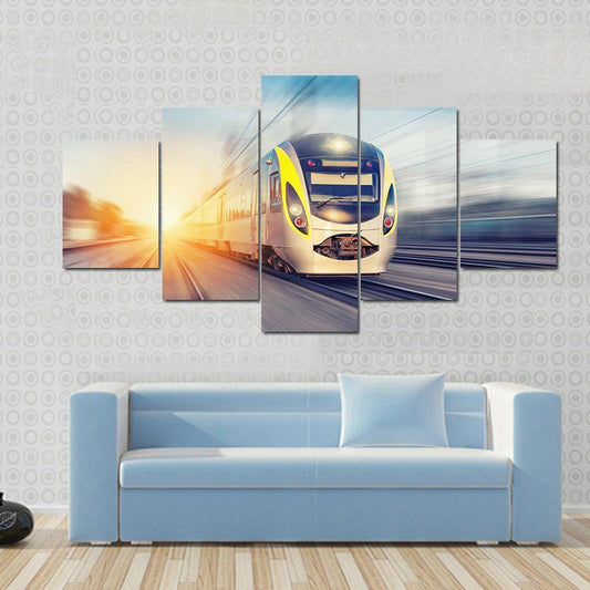 Modern High Speed Train Canvas Wall Art-5 Star-Gallery Wrap-62" x 32"-Tiaracle