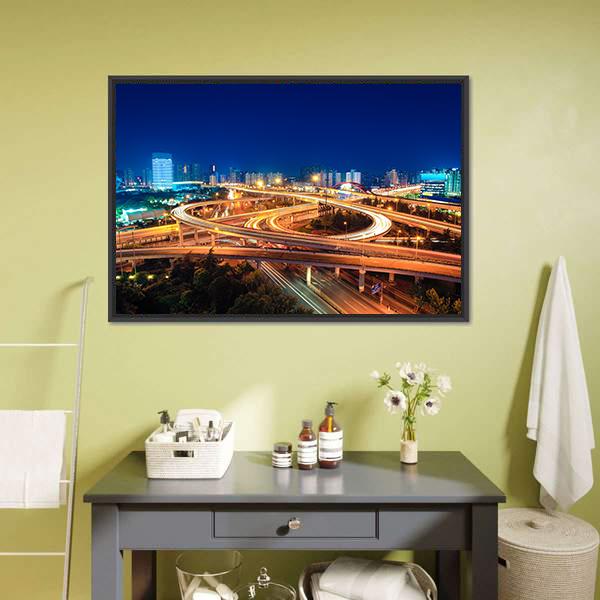 Modern Highways At Night Canvas Wall Art-3 Horizontal-Gallery Wrap-25" x 16"-Tiaracle