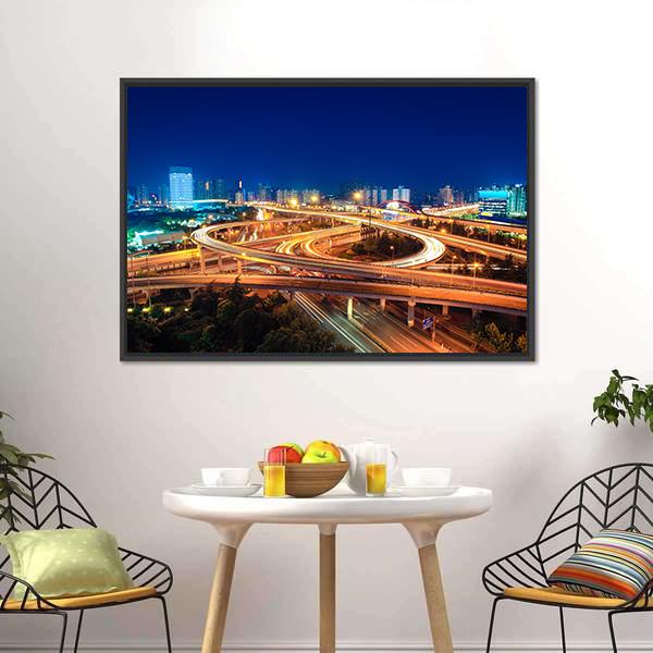 Modern Highways At Night Canvas Wall Art-1 Piece-Floating Frame-24" x 16"-Tiaracle