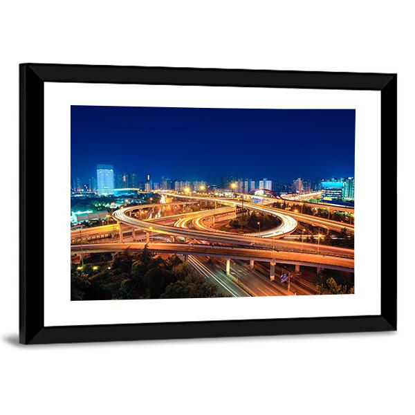 Modern Highways At Night Canvas Wall Art-3 Horizontal-Gallery Wrap-25" x 16"-Tiaracle