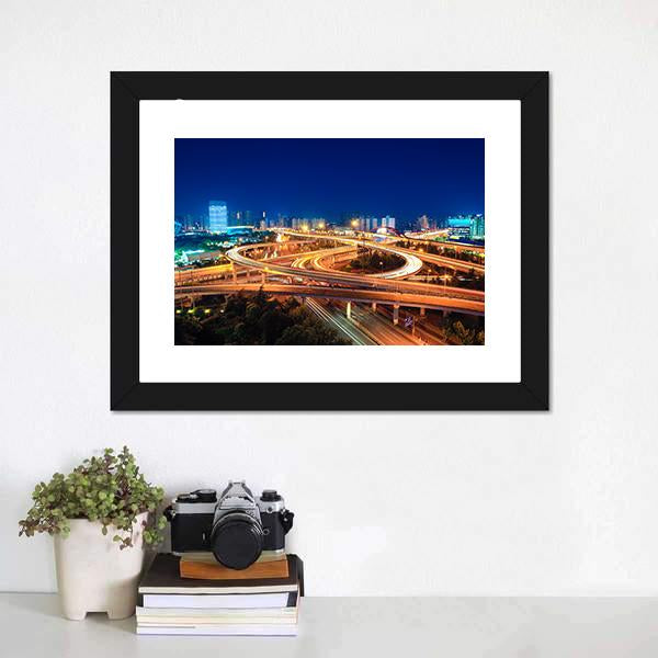 Modern Highways At Night Canvas Wall Art-3 Horizontal-Gallery Wrap-25" x 16"-Tiaracle