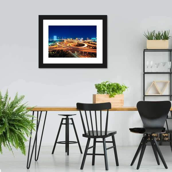 Modern Highways At Night Canvas Wall Art-3 Horizontal-Gallery Wrap-25" x 16"-Tiaracle