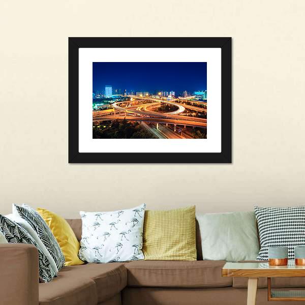 Modern Highways At Night Canvas Wall Art-1 Piece-Framed Print-20" x 16"-Tiaracle