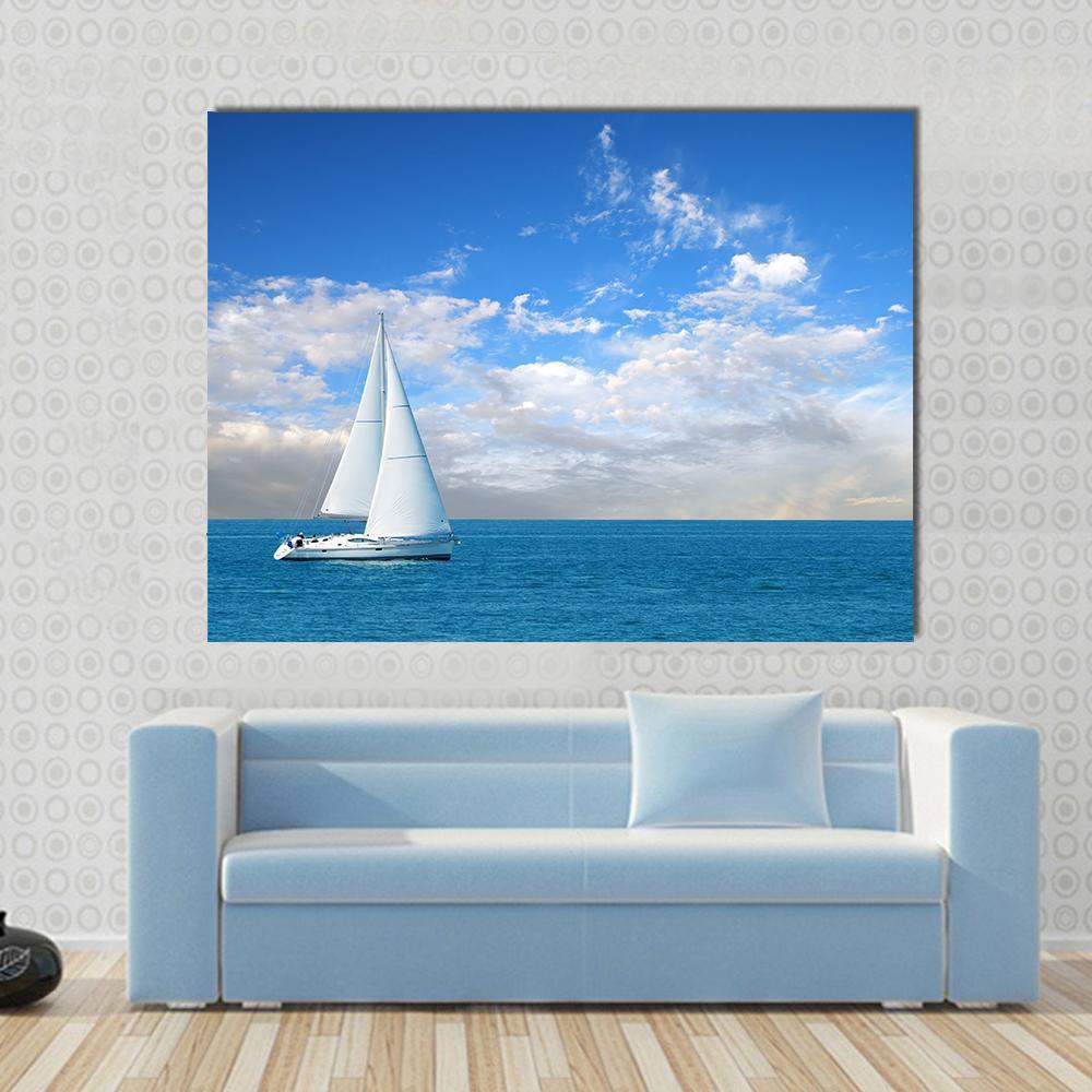 Modern Sail Boat Canvas Wall Art-1 Piece-Gallery Wrap-48" x 32"-Tiaracle