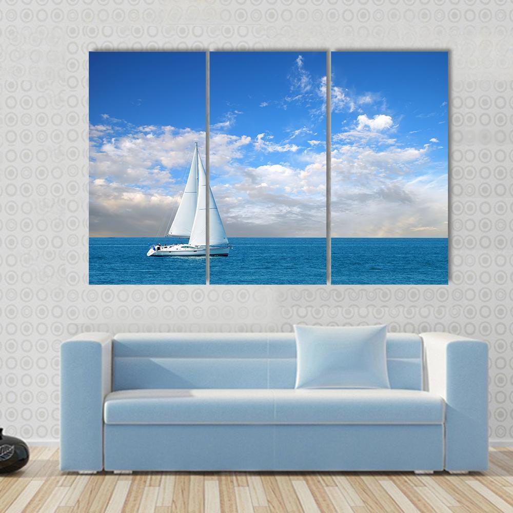 Modern Sail Boat Canvas Wall Art-3 Horizontal-Gallery Wrap-37" x 24"-Tiaracle