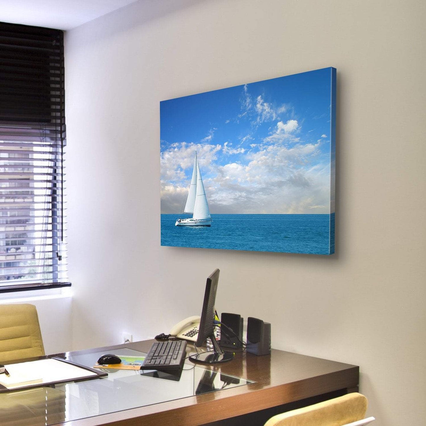 Modern Sail Boat Canvas Wall Art-3 Horizontal-Gallery Wrap-25" x 16"-Tiaracle