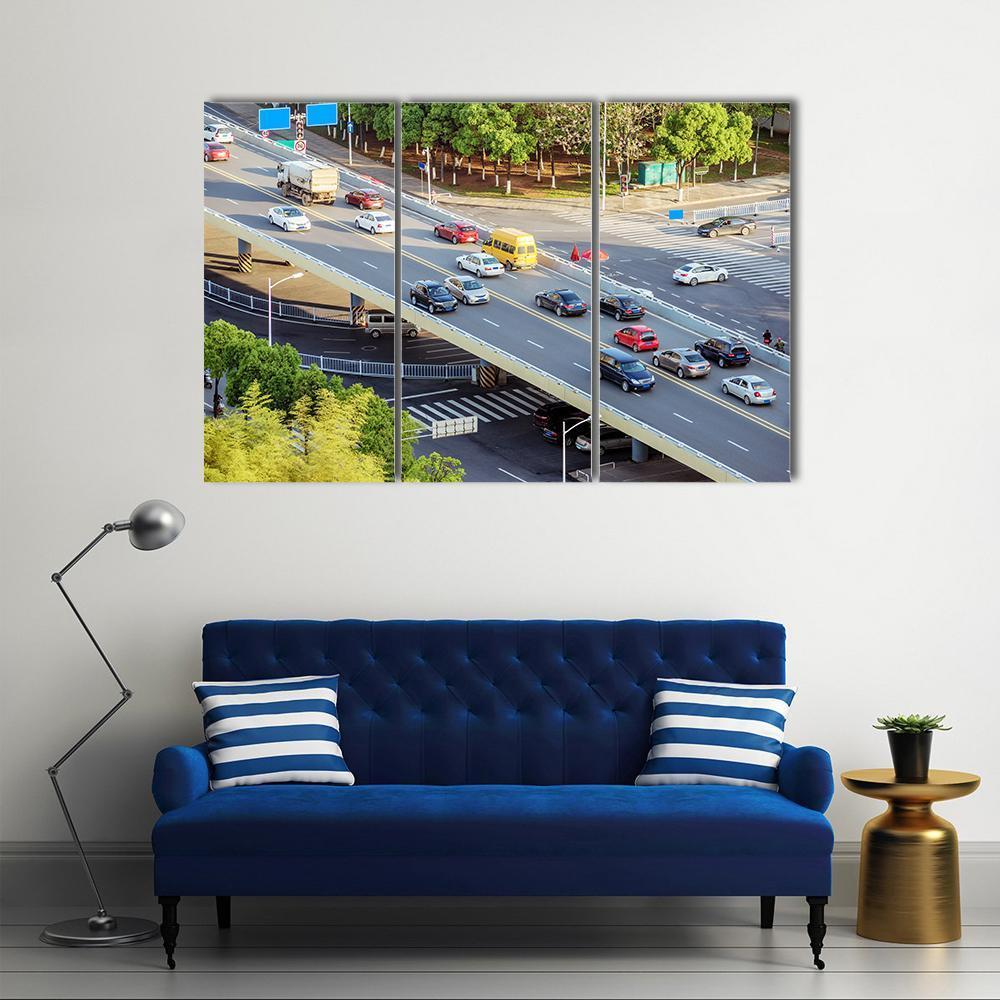 Aerial View Of Traffic Canvas Wall Art-3 Horizontal-Gallery Wrap-37" x 24"-Tiaracle