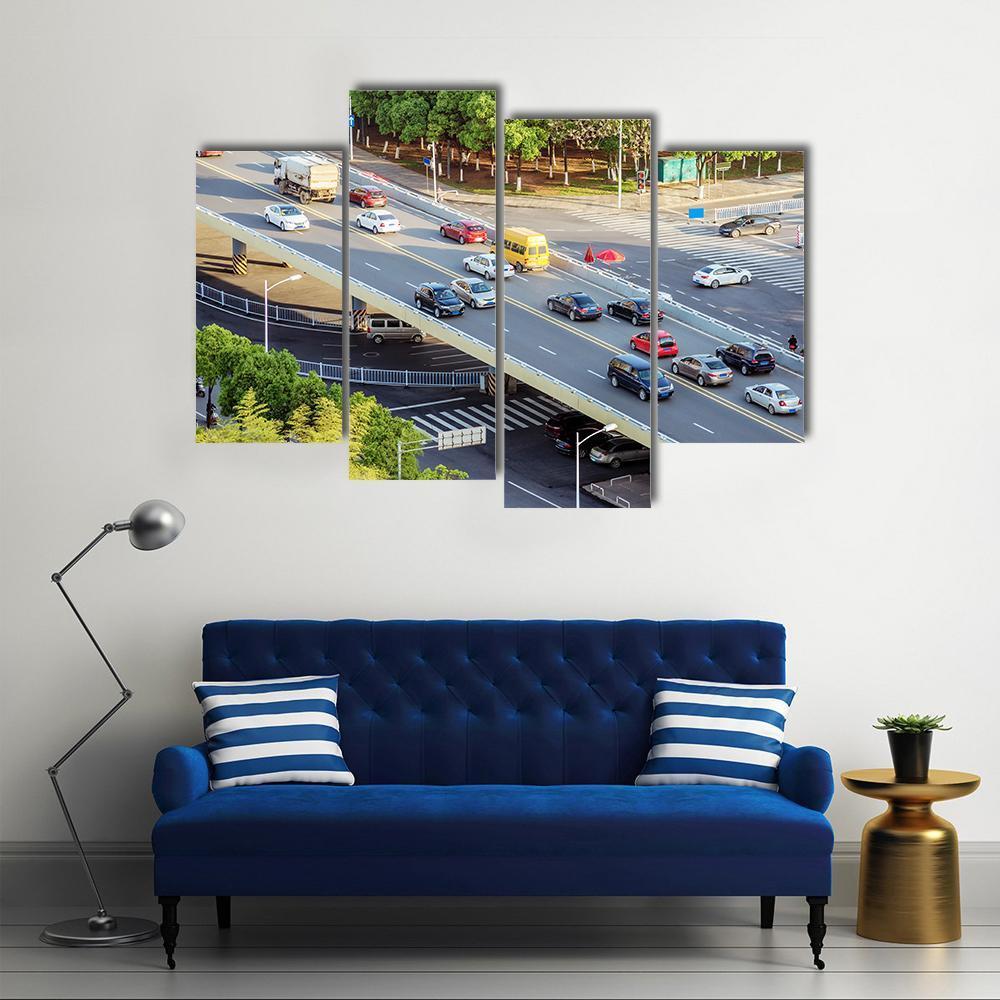 Aerial View Of Traffic Canvas Wall Art-4 Pop-Gallery Wrap-50" x 32"-Tiaracle