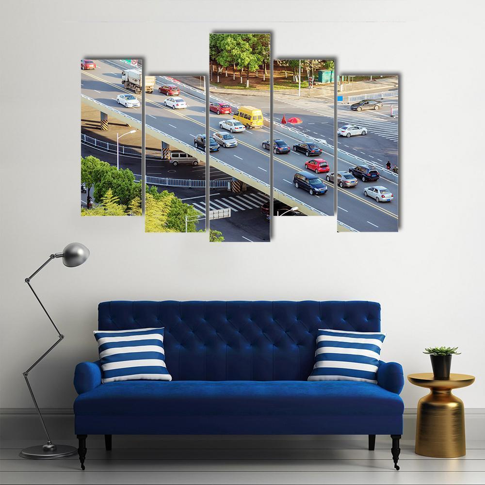 Aerial View Of Traffic Canvas Wall Art-5 Pop-Gallery Wrap-47" x 32"-Tiaracle