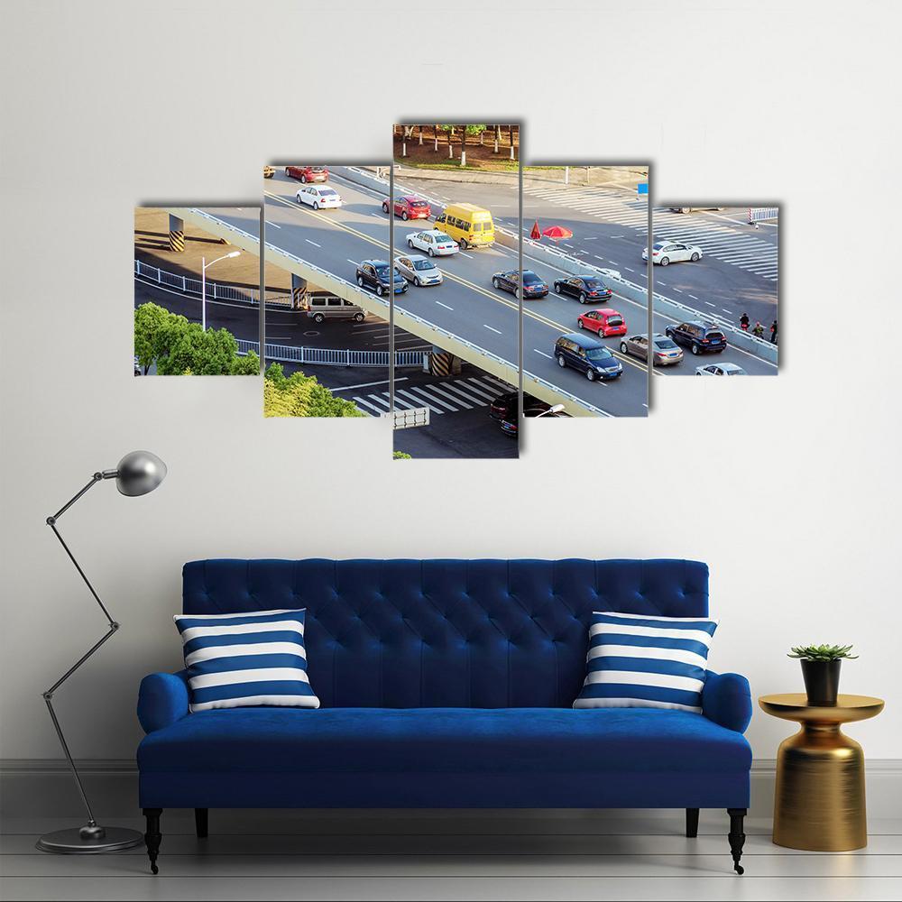 Aerial View Of Traffic Canvas Wall Art-5 Star-Gallery Wrap-62" x 32"-Tiaracle