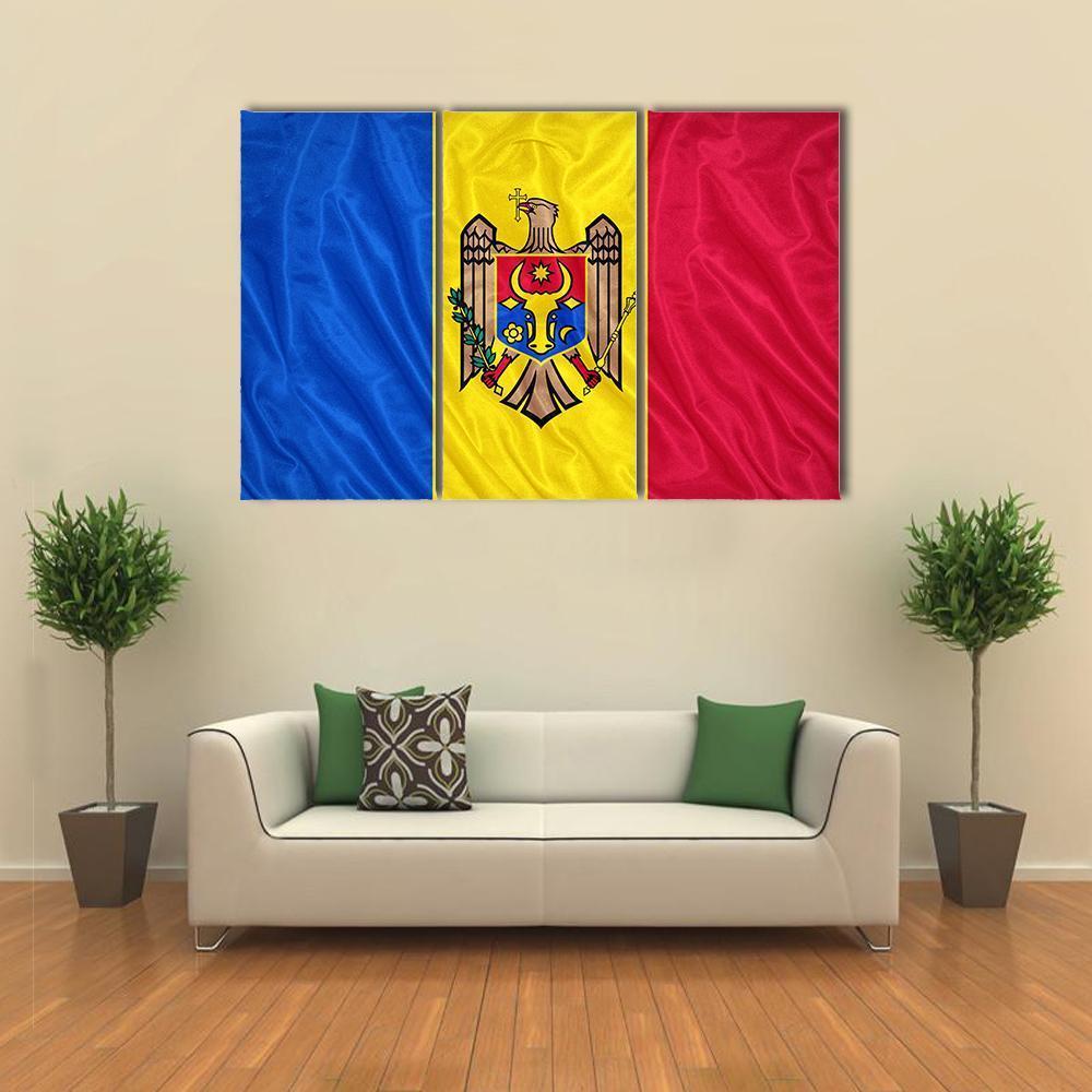 Waving Moldova Flag Canvas Wall Art-3 Horizontal-Gallery Wrap-37" x 24"-Tiaracle