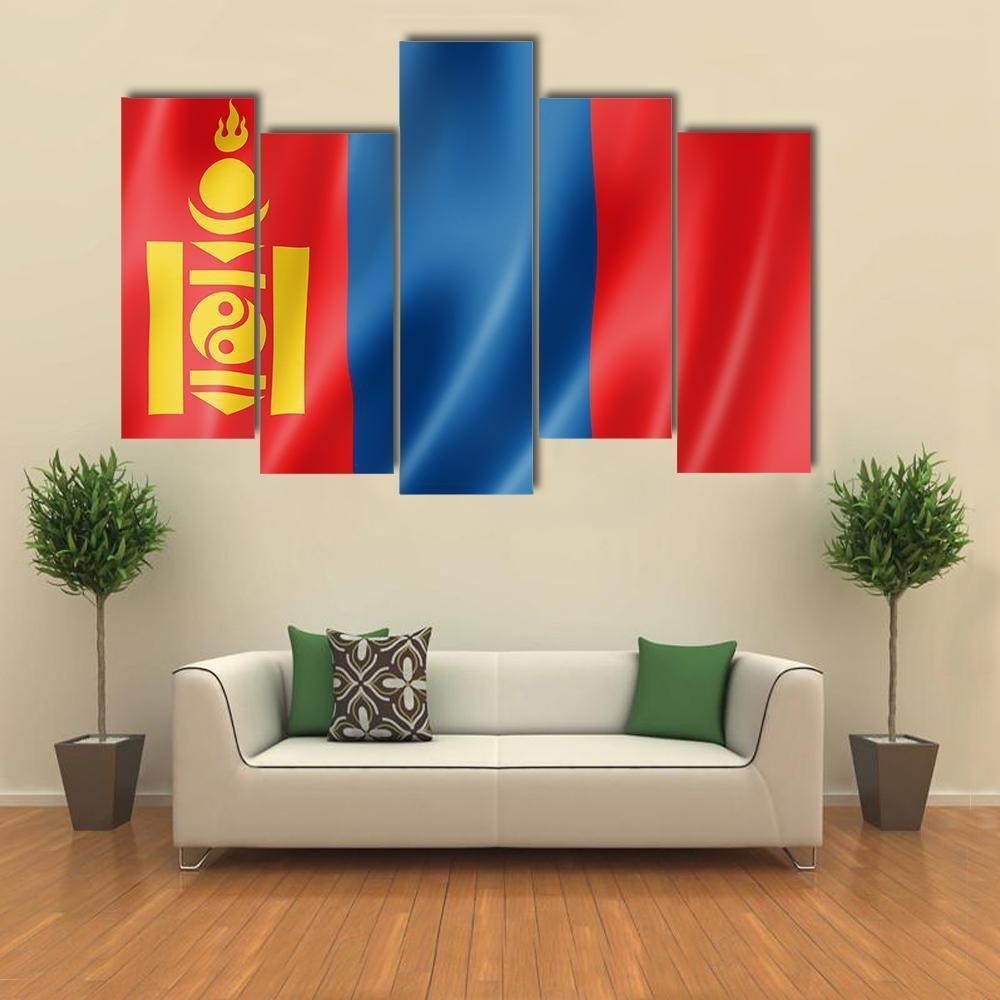Mongolia Flag Canvas Wall Art-5 Pop-Gallery Wrap-47" x 32"-Tiaracle