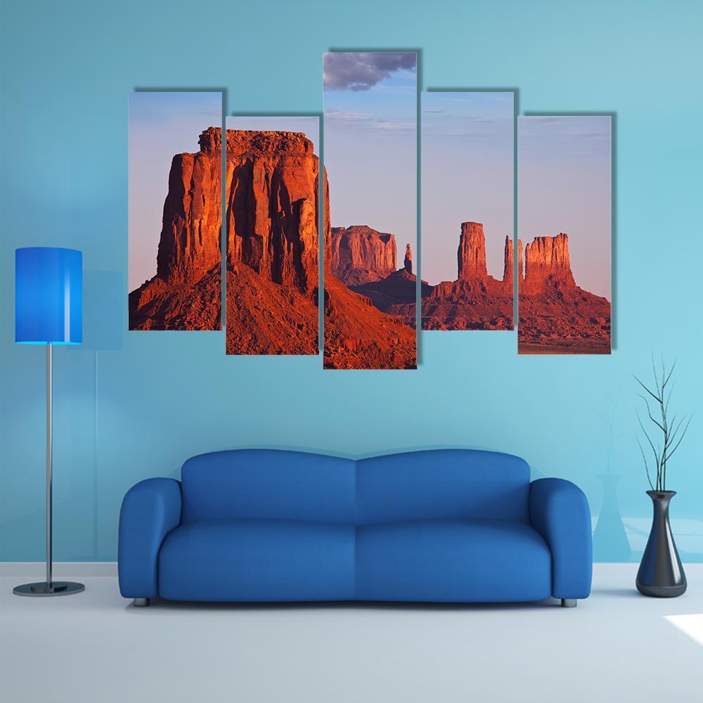 Monument Valley In Utah Canvas Wall Art-5 Pop-Gallery Wrap-47" x 32"-Tiaracle