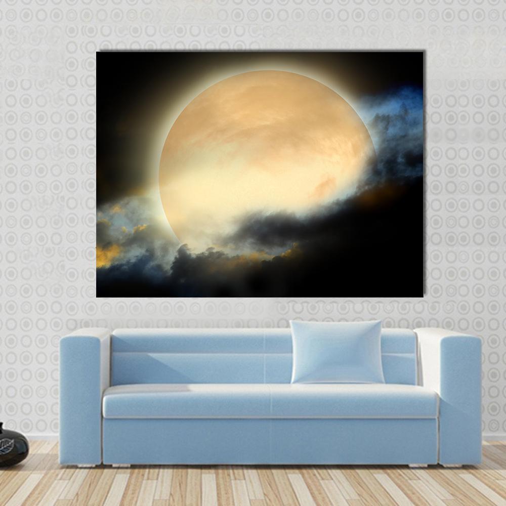 Moon At Night Canvas Wall Art-1 Piece-Gallery Wrap-48" x 32"-Tiaracle