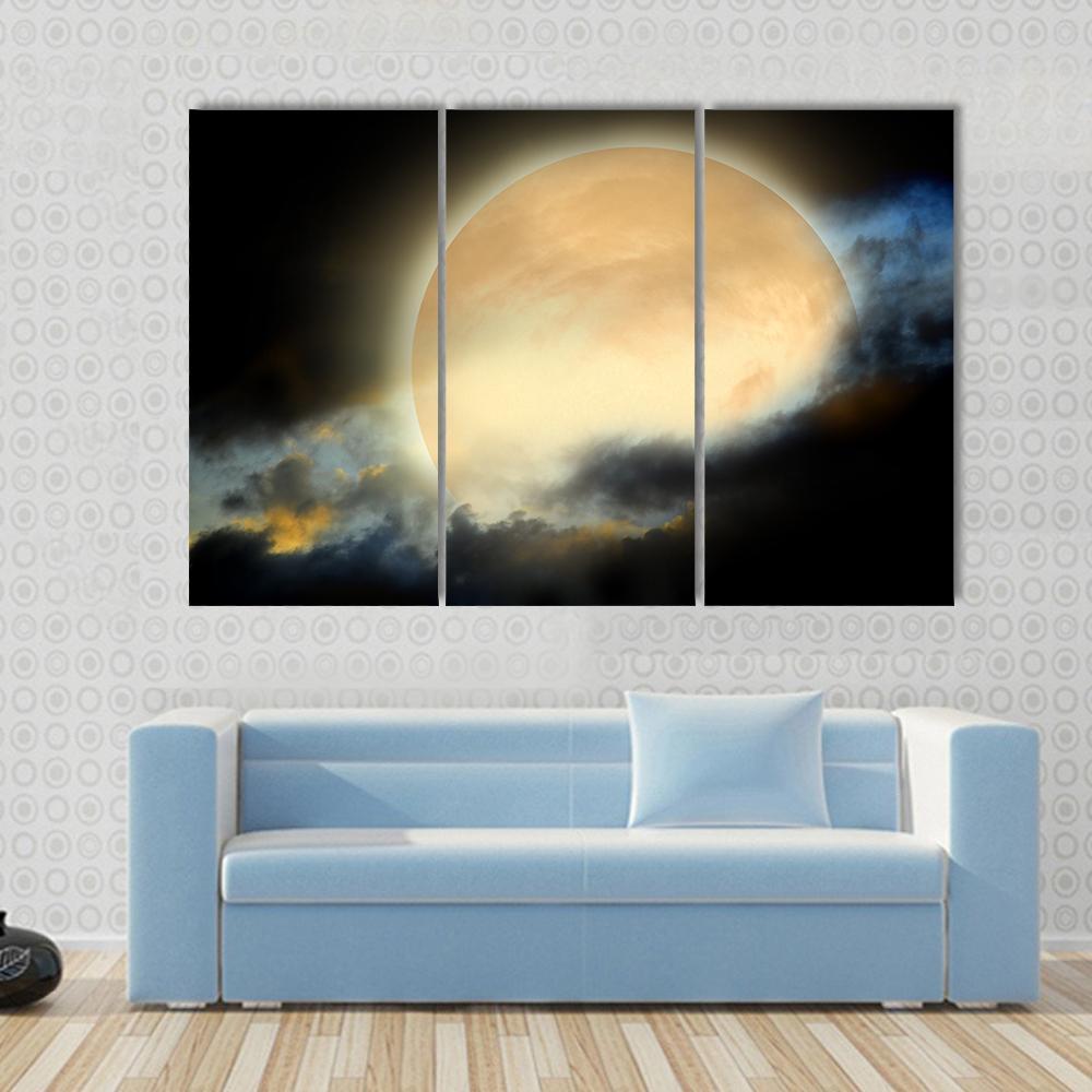 Moon At Night Canvas Wall Art-3 Horizontal-Gallery Wrap-37" x 24"-Tiaracle