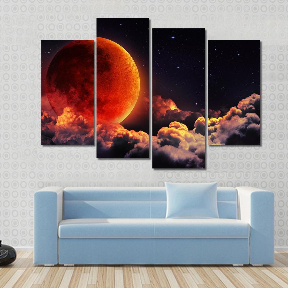 Red Planet With Clouds Canvas Wall Art-4 Pop-Gallery Wrap-50" x 32"-Tiaracle