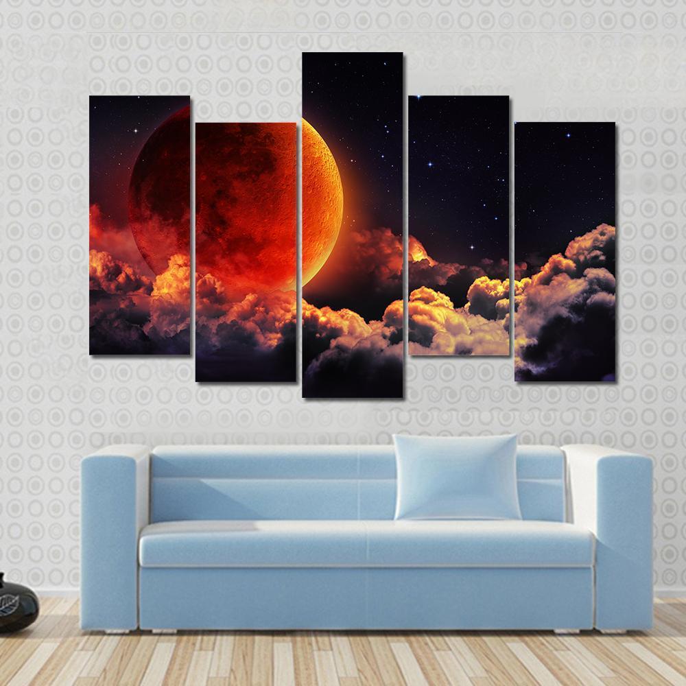 Red Planet With Clouds Canvas Wall Art-5 Pop-Gallery Wrap-47" x 32"-Tiaracle