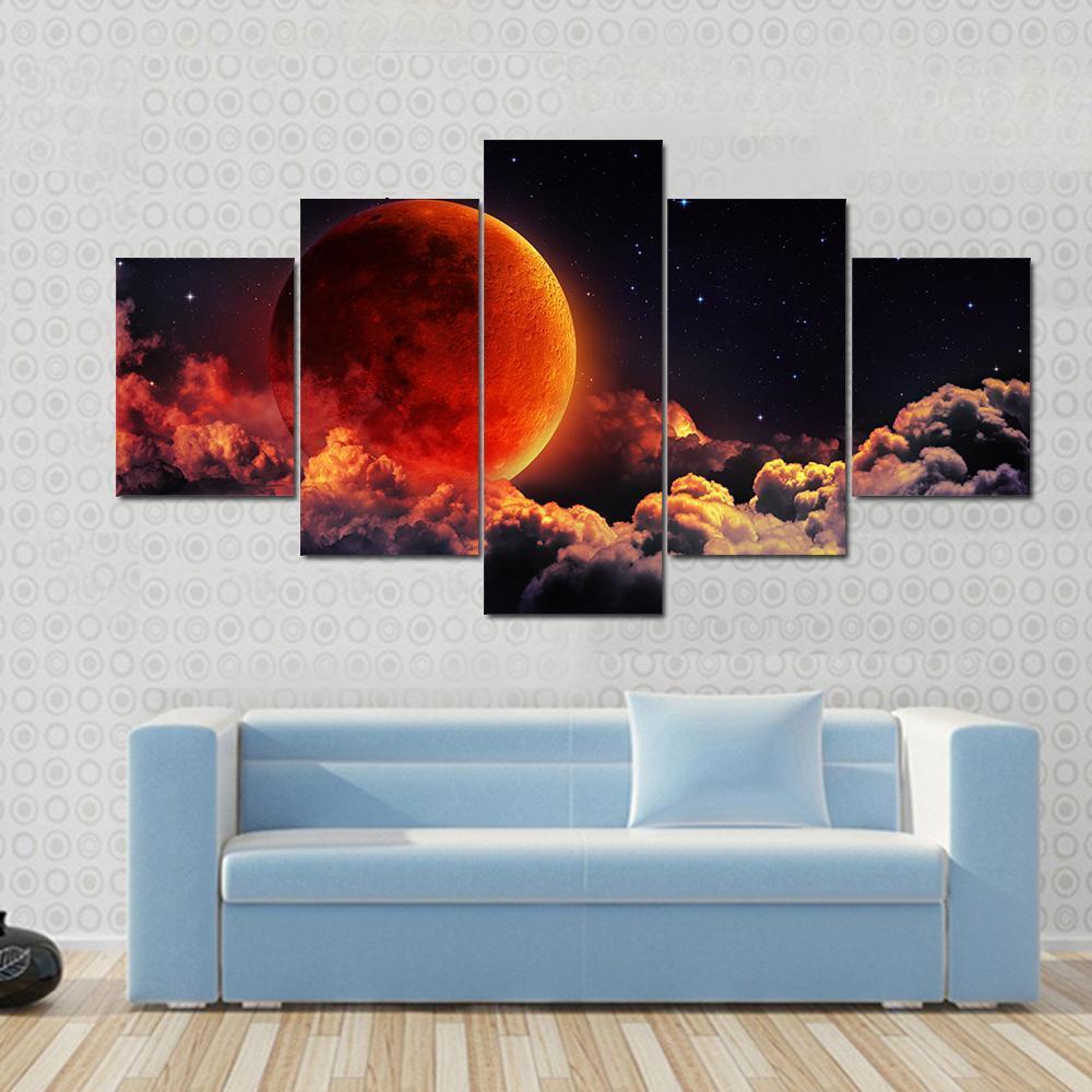 Red Planet With Clouds Canvas Wall Art-5 Star-Gallery Wrap-62" x 32"-Tiaracle