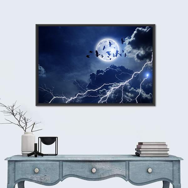 Moon Lightning & Dark Clouds Canvas Wall Art-1 Piece-Floating Frame-24" x 16"-Tiaracle