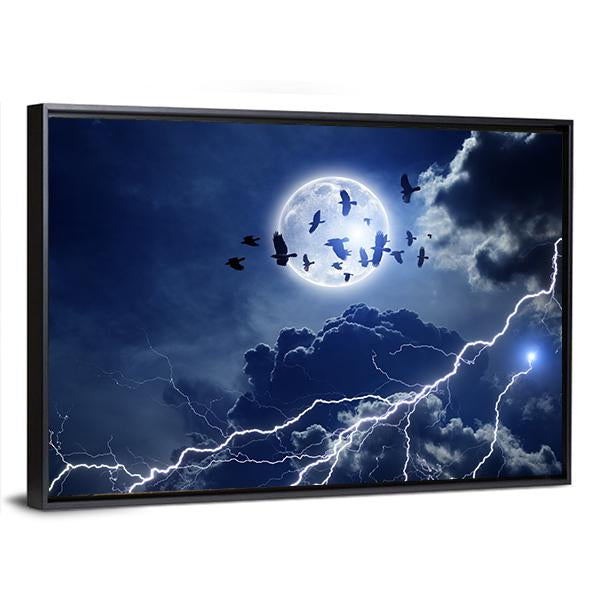 Moon Lightning & Dark Clouds Canvas Wall Art-3 Horizontal-Gallery Wrap-25" x 16"-Tiaracle