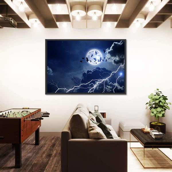 Moon Lightning & Dark Clouds Canvas Wall Art-3 Horizontal-Gallery Wrap-25" x 16"-Tiaracle