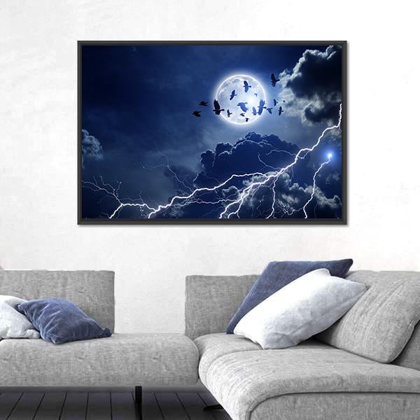 Moon Lightning & Dark Clouds Canvas Wall Art-3 Horizontal-Gallery Wrap-25" x 16"-Tiaracle