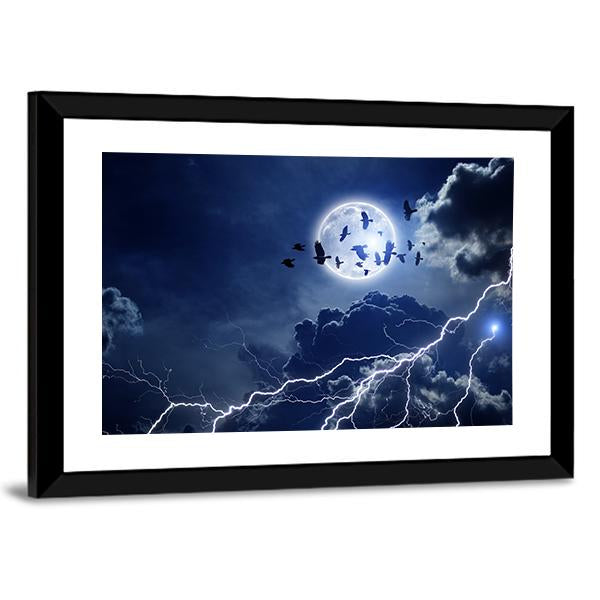 Moon Lightning & Dark Clouds Canvas Wall Art-3 Horizontal-Gallery Wrap-25" x 16"-Tiaracle